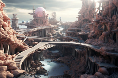 Remarkable and astonishing constructions, delving into mesmerizing fractal realms. Created with generative AI toolsの素材