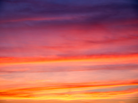 Peaceful evening sky, reflecting calm; suits meditation themes.の写真素材