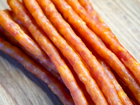 The image's focus on the sausages' details suggests it's for a high-quality food presentation.の写真素材