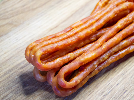 The image depicts sausages in a simple yet detailed manner, suitable for food blogs.の写真素材
