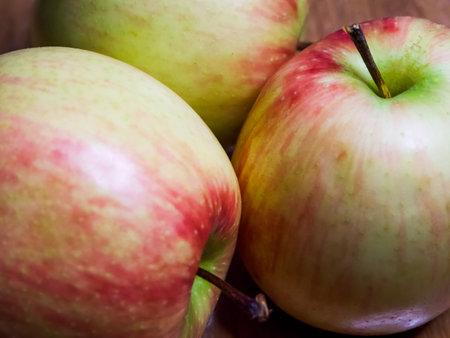 Healthy Apple Assortment. Apples with green and red hues, suitable for healthy lifestyle themes.の写真素材