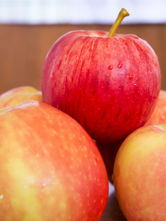 Dewy Apple Selection. Select apples with dew, suitable for grocery store imagery.の写真素材