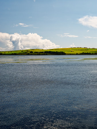 Breathtaking view of Inchydoney Island showcasing the serene coastline and lush hills under a clear...