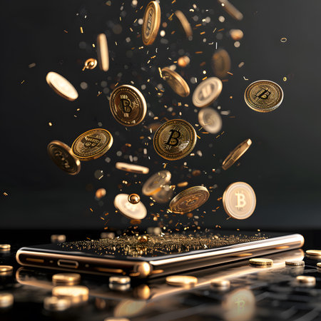 The revolutionary impact of cryptocurrency explosion from smartphone on the digital currency market and global economyの写真素材