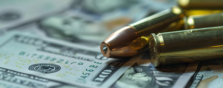 Close-up of bullets on us dollar bills symbolizing economic dangers