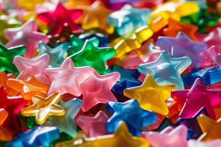 Close-up of a colorful assortment of star-shaped beads creating a festive and cheerful background