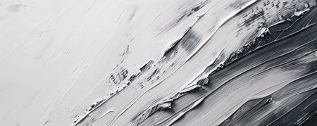 Close-up of a grayscale abstract oil painting with dynamic brush strokes