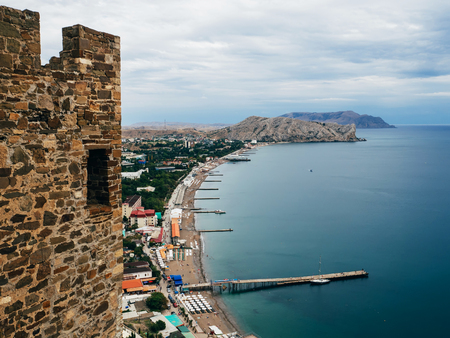 panorama of Sudak in the Crimea on the black seaの写真素材
