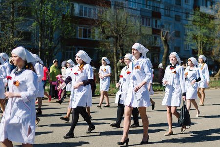 VICHUGA, RUSSIA - MAY 9, 2015: Parade in honor of victory in Second World War, Russiaのeditorial素材