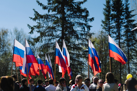 VICHUGA, RUSSIA - MAY 9, 2015: Parade in honor of victory in Second World War, Russiaのeditorial素材