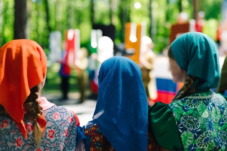 VICHUGA, RUSSIA - JUNE 6, 2015: The celebration of the City of Vichuga in Russia. Children perform in national costumesのeditorial素材