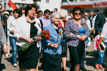 VICHUGA, RUSSIA - MAY 9, 2016: A veteran of World War II on the Victory day Parade in Russia. The March Of The Immortal Regimentのeditorial素材