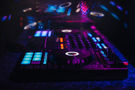 DJ mixer controller panel for playing music and partying