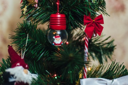 Christmas tree decorated with garlands and balloonsの写真素材