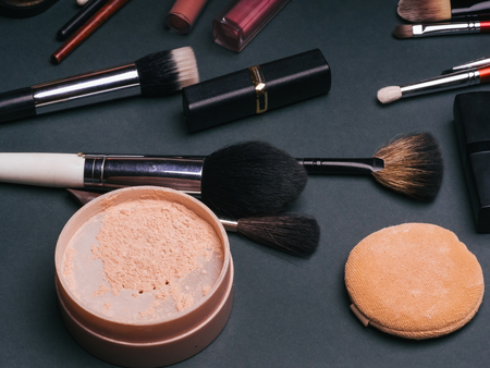 set of cosmetics for face and eye makeupの写真素材