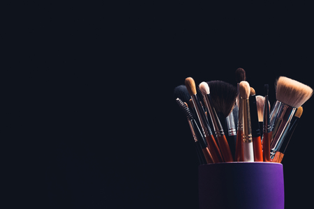 set of professional makeup brushes close up with copy spaceの写真素材