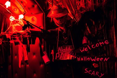 Halloween decorations with inscriptions in autumn celebrationの写真素材
