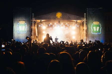 KINESHMA, RUSSIA - AUGUST 30, 2018: Live concert of the popular Russian rap singer Bastaのeditorial素材