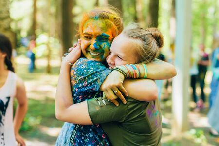 VICHUGA, RUSSIA - JUNE 17, 2018: Festival of colors Holi. Happy girlsのeditorial素材