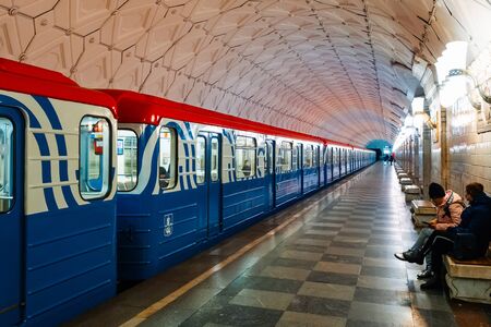 MOSCOW, RUSSIA - JANUARY 31, 2020: Train on the platform in the Moscow metroのeditorial素材