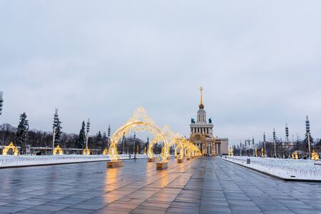 MOSCOW, RUSSIA - JANUARY 31, 2020: VDNH in Moscow with Christmas decorations in winterのeditorial素材