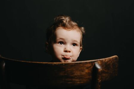 portrait of a serious thoughtful Caucasian child a boyの写真素材