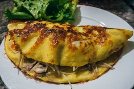 rice pancake with seafood and vegetables
