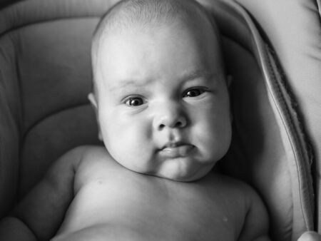 black and white portrait of Caucasian baby boy child