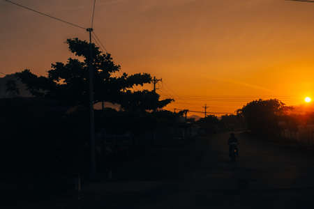 orange sunrise in the Asian city