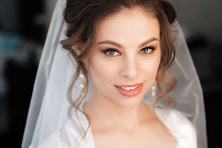 portrait of a bride with makeup and hair stylingの写真素材