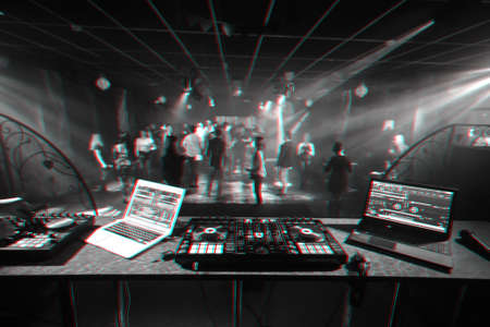 music mixer DJ controller Board for professional mixing of electronic musicの写真素材