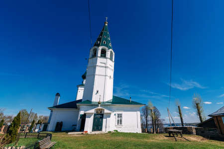 Orthodox Christian stone Church in Russia on the banks of the Volga riverの写真素材