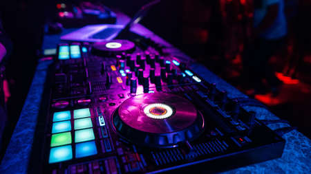 DJ mixer controller Board for mixing music in a nightclubの写真素材