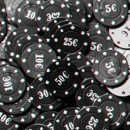 lots of poker chips with Euro icon close-up