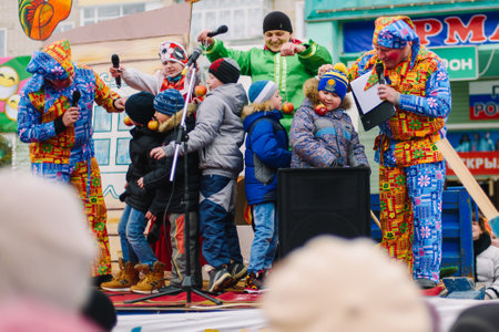 VICHUGA, RUSSIA - MARCH 12, 2016: Celebration of the Russian Slavic holiday of Maslenitsaのeditorial素材