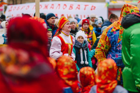 VICHUGA, RUSSIA - MARCH 12, 2016: Celebration of the Russian Slavic holiday of Maslenitsaのeditorial素材
