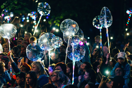 VICHUGA, RUSSIA - JUNE 17, 2018: A crowd of people at the evening eventのeditorial素材