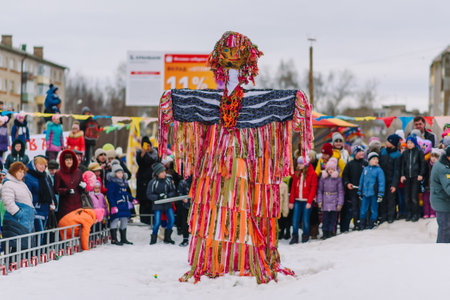 VICHUGA, RUSSIA - MARCH 12, 2016: Celebration of the Russian Slavic holiday of Maslenitsaのeditorial素材