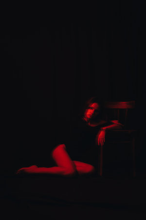 blurry fashion portrait of a young sexy womanの写真素材