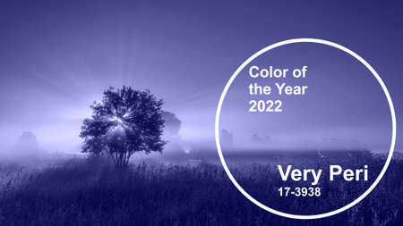 Very Peri PANTONE 17-3938 the color trend of 2022. Landscape painted in gradient tinted in...