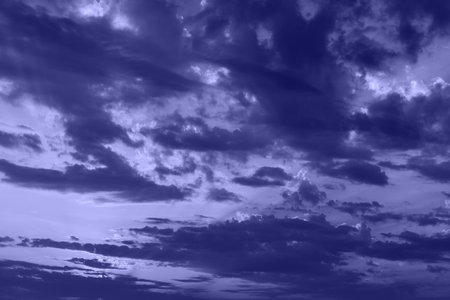 Very Peri 17-3938 the color trend of 2022. Sky is painted in a gradient with main fashionable color...