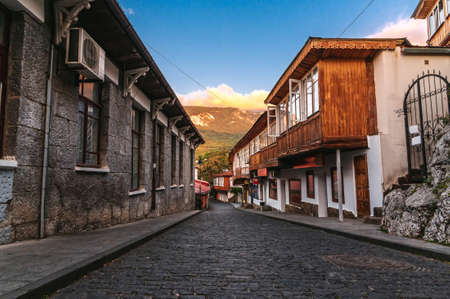 beautiful historical street with ancient architecture in the seaside townの写真素材