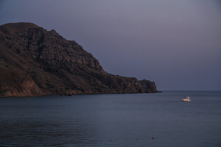 white motor yacht stands in a bay on the seaの写真素材
