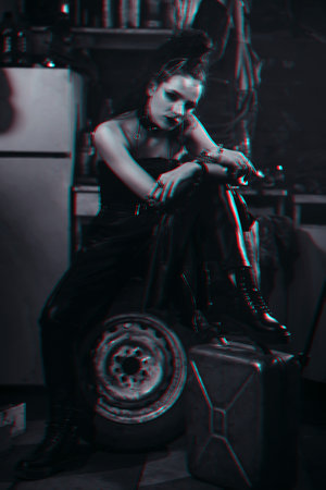 futuristic girl in the cyberpunk style of the future cosplays a character of an online computer game