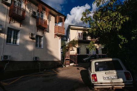 GURZUF, RUSSIA - SEPTEMBER 1, 2021: Historical street with ancient architecture in Black Sea resort in the village of Gurzufのeditorial素材