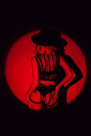 girl with a sexy ass in beautiful underwear and a hat with red colorの写真素材