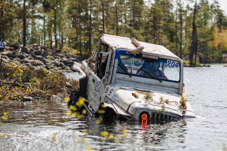 REPUBLIC OF KARELIA, RUSSIA - CIRCA JUNE, 2022: Off-road tournament Ladoga Trophy 2022 around Lake...