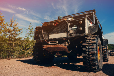 4x4  SUV car stands at the start before an off-road raceの写真素材