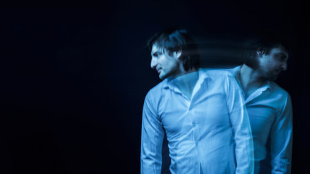 schizophrenic blurred portrait of a psychopathic man with mental disorders and disorders