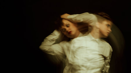 woman is a psychopath with schizophrenia and mental disordersの写真素材